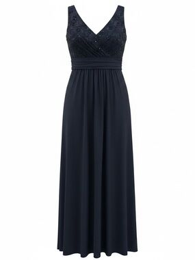 Elegant Navy Embellished Maxi Dress - Classic Evening Wear